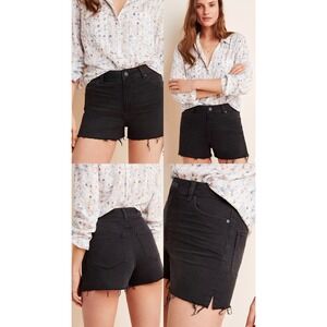 Paige Margot High Rise Denim Shorts Black Raw Hem Size 25 Made‎ in USA
